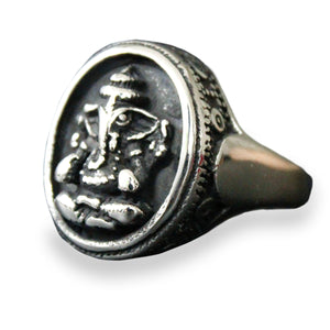 GUNGNEER Hindu Ganesha Om Ring Lord Elephant Ohm Aum Stainless Steel Jewelry For Men