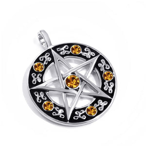 GUNGNEER Stainless Steel Cubic Pentacle Pentagram Pendant Necklace Curb Bracelet Jewelry Set