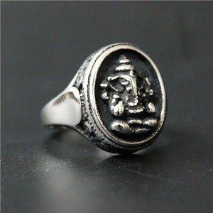 GUNGNEER Stainless Steel Ganesha Om Ring Lord Elephant Biker Ring Silver Jewelry Set For Men