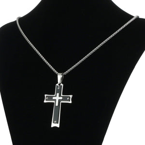 GUNGNEER Stainless Steel God Cross Necklace Jesus Pendant Chain Jewelry For Men Women