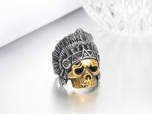 Load image into Gallery viewer, GUNGNEER Stainless Steel Halloween Geometric Indian Skull Pendant Necklaces Ring Jewelry Set