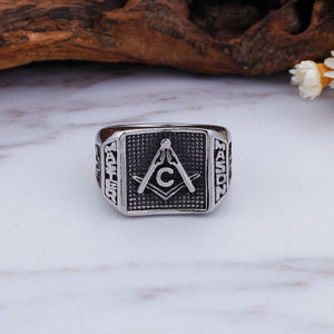 GUNGNEER Masonic Ring Multi-size Stainless Steel Freemason Biker Ring For Men