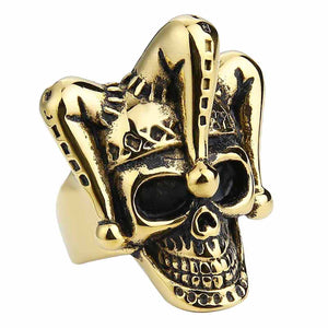 GUNGNEER Gothic Joker Clown Skull Ring Stainless Steel Punk Biker Halloween Jewelry Men Women