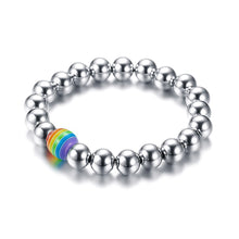 Load image into Gallery viewer, GUNGNEER Rainbow Beaded Bracelet Stainless Steel Bangle Pirde LGBT Jewelry For Men Women