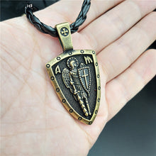 Load image into Gallery viewer, GUNGNEER St Michael Cross Shield Necklace Protect Us Pendant Jewelry For Men Women