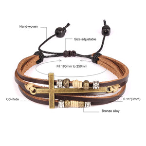 GUNGNEER Jesus Cross Bracelet Multilayer Leather Christian Jewelry Accessory For Men Women