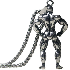 GUNGNEER Muscle Man Pendant Necklace Stainless Steel Strong Sport Gym Jewelry for Men Women