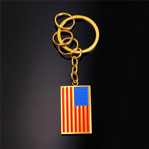 GUNGNEER Stainless Steel USA American Flag Keychain Ring Chain Accessories Gift Men Women