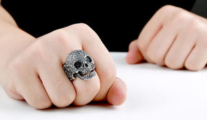 GUNGNEER Classic Garden Flower Skull Ring Biker Punk Halloween Jewelry Accessories Men Women