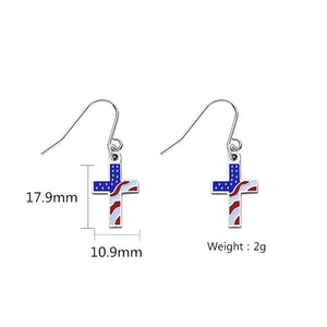 GUNGNEER Stainless Steel US American Flag Cross Stud Earrings Patriotic Christian Jewelry