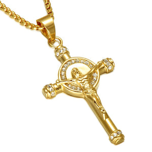 GUNGNEER Jesus On Cross Pendant Necklace Christian Chain Jewelry Accessory For Men Women