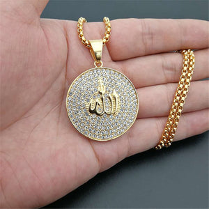 GUNGNEER Muslim Allah Necklace Religious Ring Stainless Steel Islamic Jewelry Accessory Set