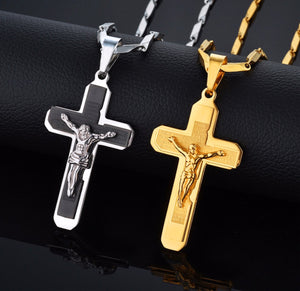 GUNGNEER Cross Necklace Stainless Steel Christian Pendant Jewelry Accessory For Men Women