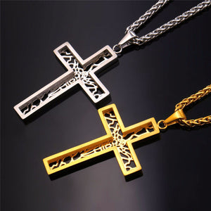 GUNGNEER Christian Necklace Stainless Steel Cross Chain Pearl Christian Bracelet Jewelry Set