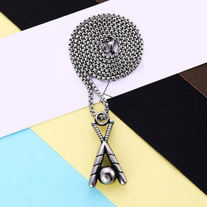 GUNGNEER Baseball Bat Ball Necklace Stainless Steel Charm Chain Jewelry For Men Women