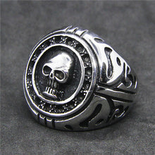 Load image into Gallery viewer, GUNGNEER Round Skull Biker Ring Stainless Steel Gothic Punk Protection Jewelry Men Women
