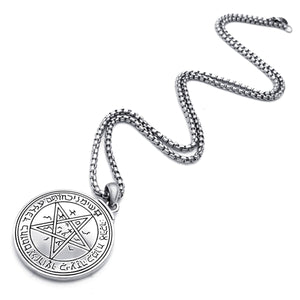 GUNGNEER Wicca Pentagram Pentacle Necklace Curb Chain Bracelet Stainless Steel Jewelry Set