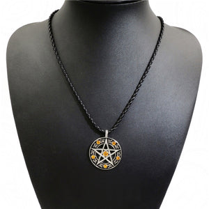 GUNGNEER Stainless Steel Cubic Pentacle Pentagram Pendant Necklace Curb Bracelet Jewelry Set