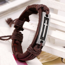 Load image into Gallery viewer, GUNGNEER Adjustable Genuine Leather Cross Bracelet Christian Jewelry Accessory For Men Women