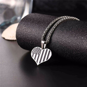 GUNGNEER Stainless Steel US American Flag Heart Shape Pendant Necklace Jewelry Accessories
