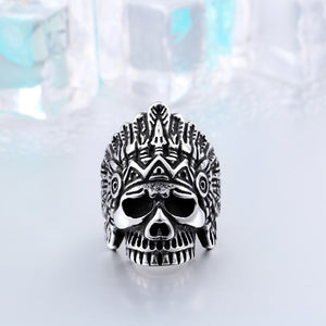 GUNGNEER Indian Tribal Skull Ring Stainless Steel Gothic Jewlery Acccessories Men Women