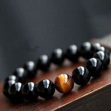 Load image into Gallery viewer, HoliStone Tiger Eye and Black Natural Stone Beads Bracelet ? Anxiety Stress Relief Yoga Beads Bracelets Chakra Healing Crystal Bracelet for Women and Men