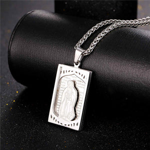 GUNGNEER Vintage Square Bible Mother Virgin Mary Pendant Necklace Religious Jewelry Talisman