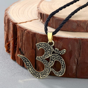 GUNGNEER Indian Om Necklace Black Rope Chain Yoga Strength Jewelry Gift For Men Women