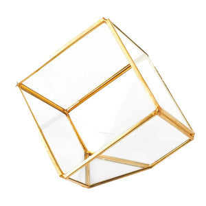 2TRIDENTS Gold Geometric Glass Jewelry Box - Decorations Glass Gift Holder Jewelry Storage Box for Women