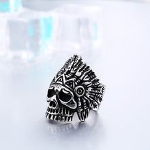 Load image into Gallery viewer, GUNGNEER Indian Tribal Skull Ring Stainless Steel Gothic Jewlery Acccessories Men Women