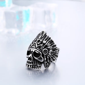 GUNGNEER Indian Tribal Skull Ring Stainless Steel Gothic Jewlery Acccessories Men Women