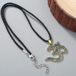 GUNGNEER Indian Om Necklace Black Rope Chain Yoga Strength Jewelry Gift For Men Women