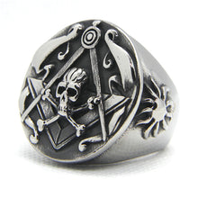 Load image into Gallery viewer, GUNGNEER Ghost Masonic Skull Biker Stainless Steel Ring Gothic Punk Rock Jewelry Men Women