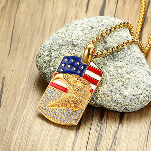 GUNGNEER Army American Flag Tag Necklace Eagle US Military Jewelry Accessory For Men Women