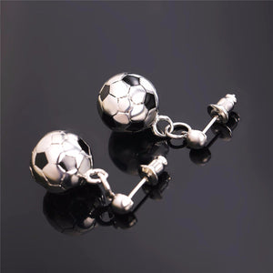 GUNGNEER Stainless Steel Basketball Necklace Soccer Ball Earrings Hip Hop Sports Jewelry Set