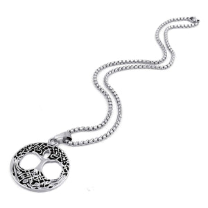 GUNGNEER Stainless Steel Celtic Tree of Life Necklace Shield Ring Jewelry Set Men Women