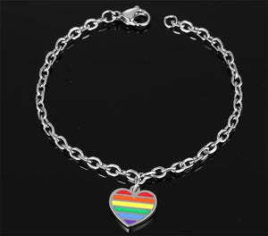 GUNGNEER Stainless Steel Rainbow Heart Bracelet Bangle LGBT Gay Jewelry For Men Women