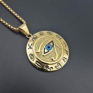 GUNGNEER Stainless Steel Eye of Horus Pendant Necklace Iced Out Ring Egyptian Jewelry Set