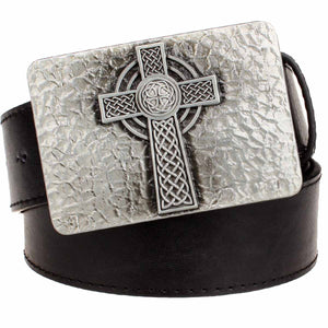 GUNGNEER Irish Celtic Knot Cross Trinity Square Leather Belt Jewelry Accessories Men Women