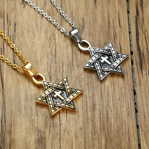 GUNGNEER Star of David Necklace Cross Jewish Pendant Jewelry Accessory For Men Women