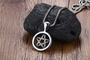 GUNGNEER Wicca Pentagram Pentacle Stainless Steel Pendant Necklace Jewelry Amulet Men Women