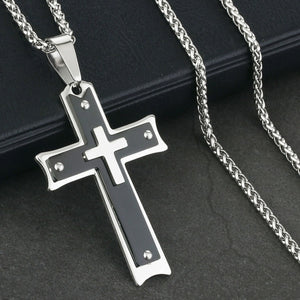 GUNGNEER Stainless Steel God Cross Necklace Jesus Pendant Chain Jewelry For Men Women