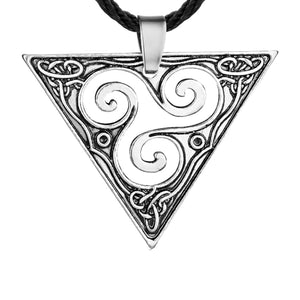 GUNGNEER Celtic Triskele Trinity Geometric Pendant Necklace Stainless Steel Braided Chain