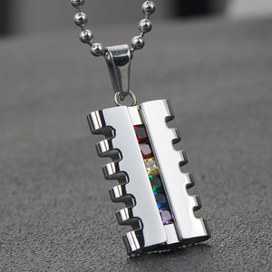 GUNGNEER Stainless Steel Pride Necklace Rainbow Ring For Men Women LGBT Jewelry Set