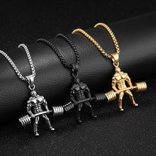 Load image into Gallery viewer, GUNGNEER Stainless Steel Fitness Muscular Man Weightlifting Pendant Necklace Workout Jewelry