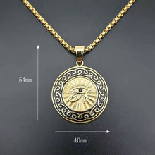 Load image into Gallery viewer, GUNGNEER Stainless Steel Horus Eyes Round Pendant Necklace Pyramid Egypt Ring Jewelry Set