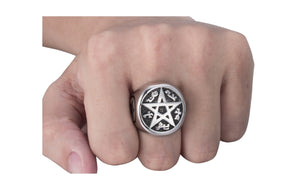 GUNGNEER Wicca Pentacle Pentagram Rune Star Magic Celtic Cross Stainless Steel Ring Jewelry Set