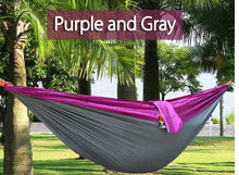 Load image into Gallery viewer, 2TRIDENTS Nylon Camping Hammock - Lightweight Portable Hammock, Parachute Double Hammock for Backpacking, Camping, Travel, Beach, Yard (Purple+ Grey)