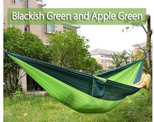 Load image into Gallery viewer, 2TRIDENTS Nylon Camping Hammock - Lightweight Portable Hammock, Parachute Double Hammock for Backpacking, Camping, Travel, Beach, Yard (Light Green)