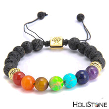 Load image into Gallery viewer, HoliStone Adjustable 7 Chakra Stone Bead with OM Mantra/Lion Head and Tree of Life Bracelet ? Anxiety Stress Relief Yoga Meditation Energy Balancing Lucky Charm Bracelet for Women and Men